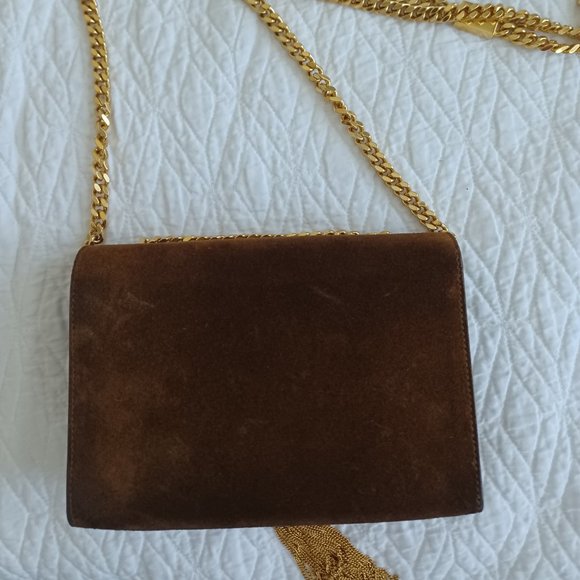 SOLD: Authentic YSL Rare Monogram Small Suede Tassel Crossbody Bag, Camel - Picture 6 of 15
